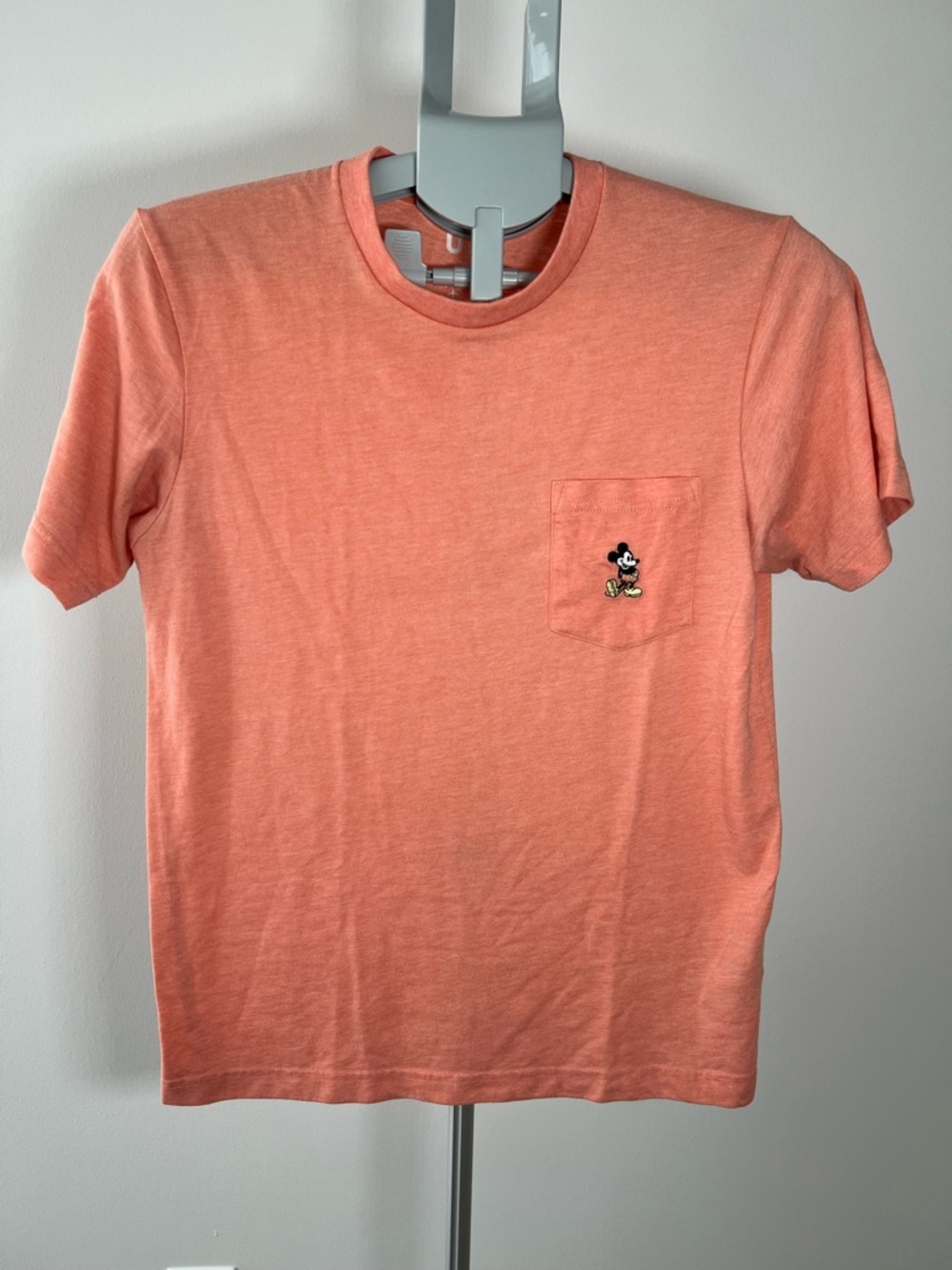 Uniqlo Coral Pocket TโShirt Men's Extra Small with Embroidered Mickey Mouse Logo